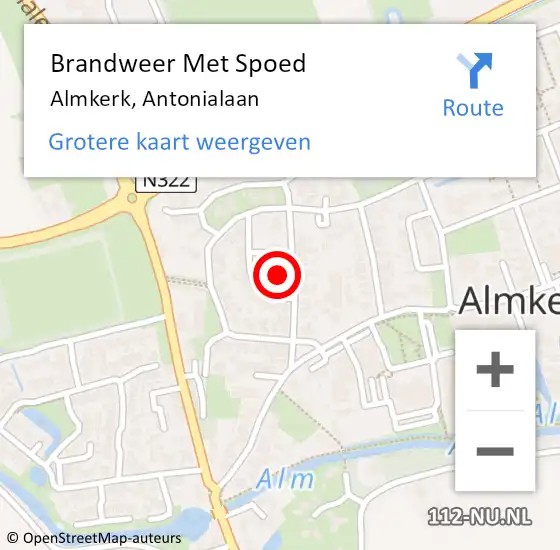 Locatie op kaart van de 112 melding: Brandweer Met Spoed Naar Almkerk, Antonialaan op 1 november 2014 13:49