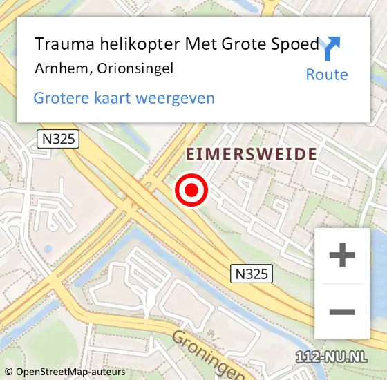 Locatie op kaart van de 112 melding: Trauma helikopter Met Grote Spoed Naar Arnhem, Orionsingel op 2 januari 2025 00:39