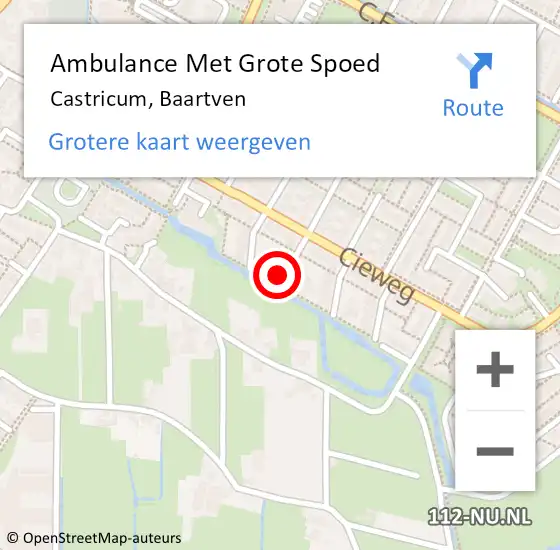 Locatie op kaart van de 112 melding: Ambulance Met Grote Spoed Naar Castricum, Baartven op 2 januari 2025 03:08