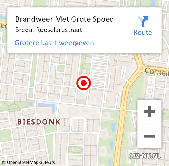 Locatie op kaart van de 112 melding: Brandweer Met Grote Spoed Naar Breda, Roeselarestraat op 2 januari 2025 03:46