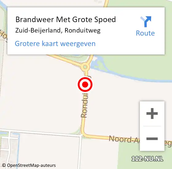 Locatie op kaart van de 112 melding: Brandweer Met Grote Spoed Naar Zuid-Beijerland, Ronduitweg op 1 november 2014 13:58