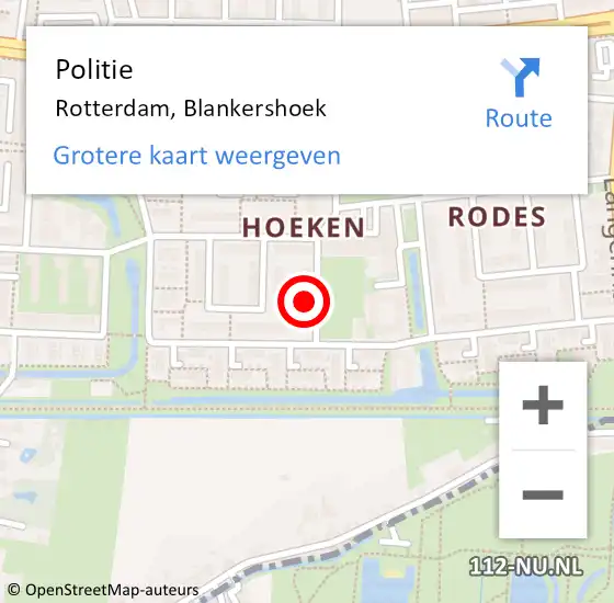 Locatie op kaart van de 112 melding: Politie Rotterdam, Blankershoek op 2 januari 2025 05:19