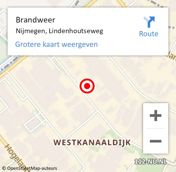 Locatie op kaart van de 112 melding: Brandweer Nijmegen, Lindenhoutseweg op 2 januari 2025 06:59