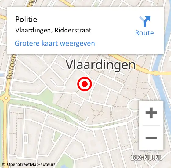 Locatie op kaart van de 112 melding: Politie Vlaardingen, Ridderstraat op 2 januari 2025 07:28