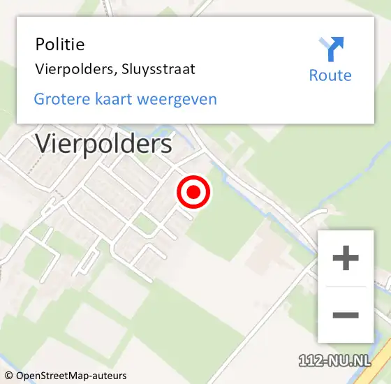 Locatie op kaart van de 112 melding: Politie Vierpolders, Sluysstraat op 2 januari 2025 08:21