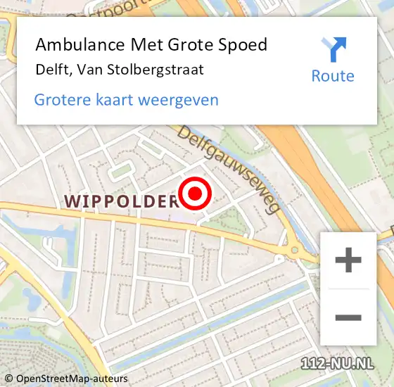 Locatie op kaart van de 112 melding: Ambulance Met Grote Spoed Naar Delft, Van Stolbergstraat op 2 januari 2025 08:35