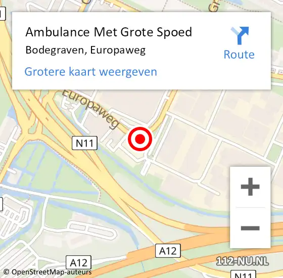 Locatie op kaart van de 112 melding: Ambulance Met Grote Spoed Naar Bodegraven, Europaweg op 2 januari 2025 08:42