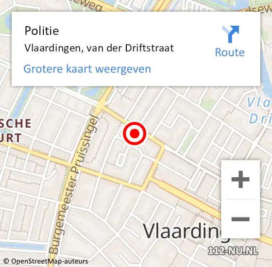 Locatie op kaart van de 112 melding: Politie Vlaardingen, van der Driftstraat op 2 januari 2025 08:45