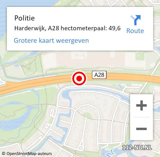 Locatie op kaart van de 112 melding: Politie Harderwijk, A28 hectometerpaal: 49,6 op 2 januari 2025 08:50