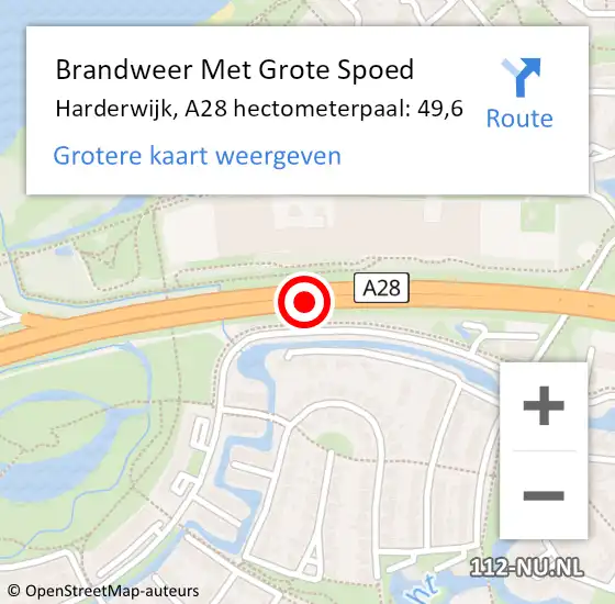 Locatie op kaart van de 112 melding: Brandweer Met Grote Spoed Naar Harderwijk, A28 hectometerpaal: 49,6 op 2 januari 2025 08:54