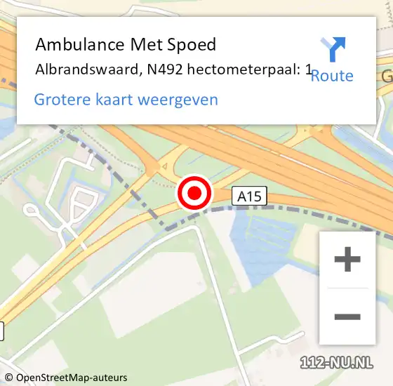 Locatie op kaart van de 112 melding: Ambulance Met Spoed Naar Albrandswaard, N492 hectometerpaal: 1 op 2 januari 2025 09:17