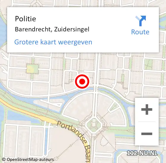 Locatie op kaart van de 112 melding: Politie Barendrecht, Zuidersingel op 2 januari 2025 09:53