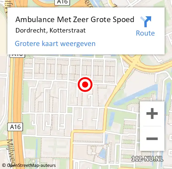 Locatie op kaart van de 112 melding: Ambulance Met Zeer Grote Spoed Naar Dordrecht, Kotterstraat op 2 januari 2025 10:02