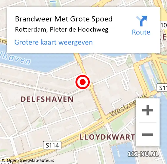 Locatie op kaart van de 112 melding: Brandweer Met Grote Spoed Naar Rotterdam, Pieter de Hoochweg op 2 januari 2025 10:25