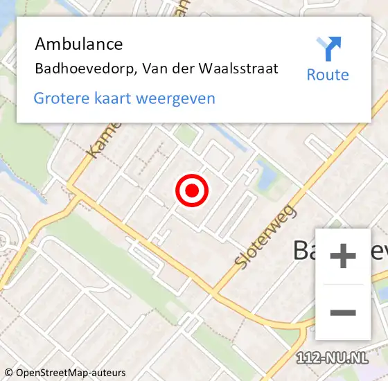 Locatie op kaart van de 112 melding: Ambulance Badhoevedorp, Van der Waalsstraat op 2 januari 2025 10:50