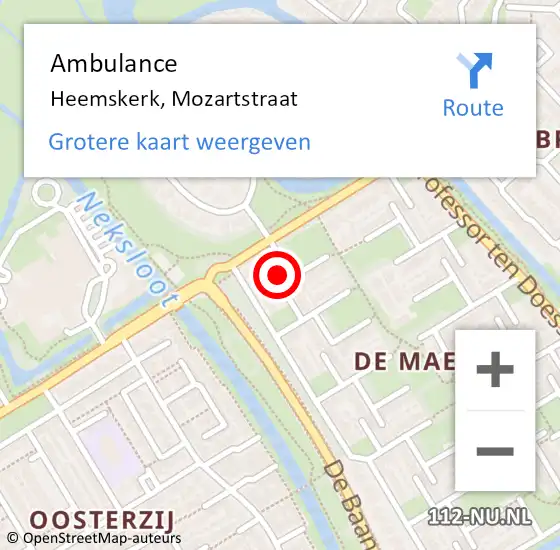 Locatie op kaart van de 112 melding: Ambulance Heemskerk, Mozartstraat op 2 januari 2025 11:17