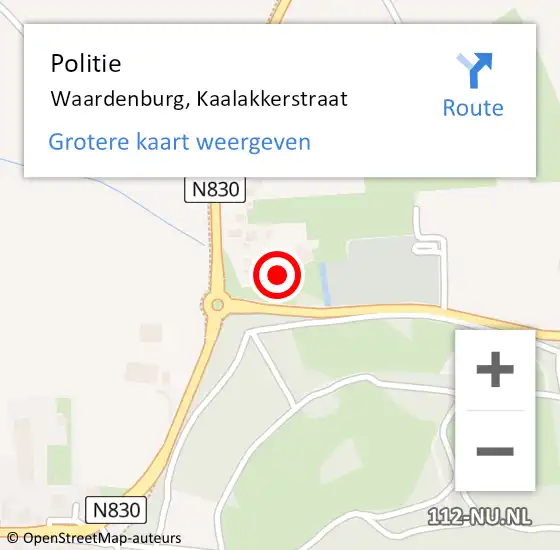 Locatie op kaart van de 112 melding: Politie Waardenburg, Kaalakkerstraat op 2 januari 2025 11:20