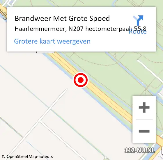 Locatie op kaart van de 112 melding: Brandweer Met Grote Spoed Naar Haarlemmermeer, N207 hectometerpaal: 55,8 op 2 januari 2025 12:28