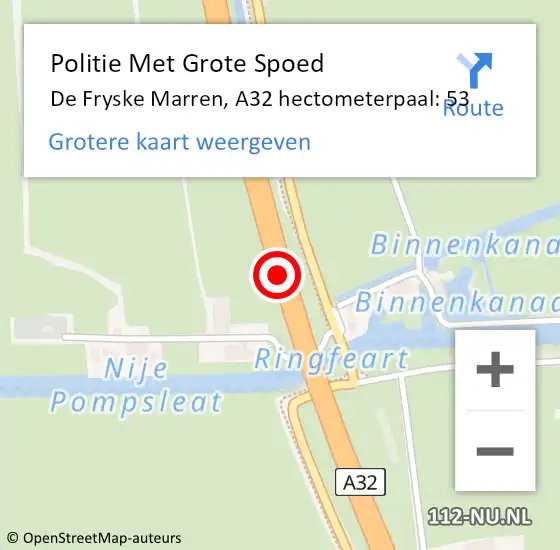 Locatie op kaart van de 112 melding: Politie Met Grote Spoed Naar De Fryske Marren, A32 hectometerpaal: 53 op 2 januari 2025 12:32