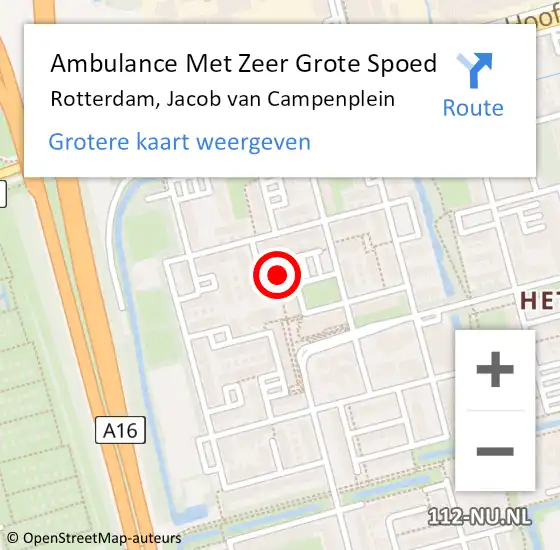 Locatie op kaart van de 112 melding: Ambulance Met Zeer Grote Spoed Naar Rotterdam, Jacob van Campenplein op 2 januari 2025 12:33