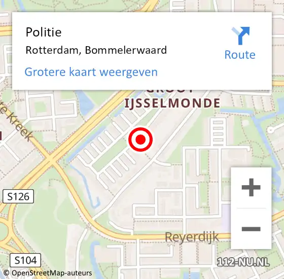 Locatie op kaart van de 112 melding: Politie Rotterdam, Bommelerwaard op 2 januari 2025 12:48