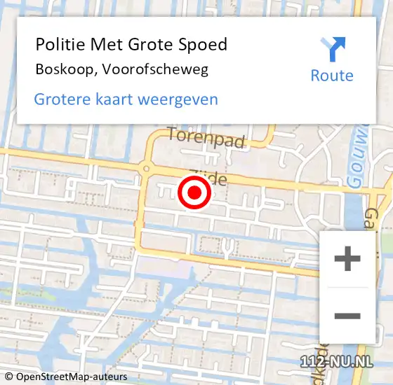 Locatie op kaart van de 112 melding: Politie Met Grote Spoed Naar Boskoop, Voorofscheweg op 2 januari 2025 12:56