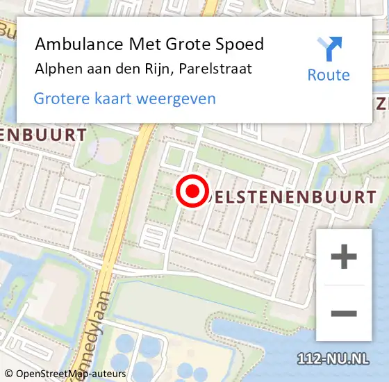 Locatie op kaart van de 112 melding: Ambulance Met Grote Spoed Naar Alphen aan den Rijn, Parelstraat op 2 januari 2025 13:00