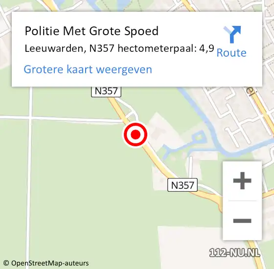 Locatie op kaart van de 112 melding: Politie Met Grote Spoed Naar Leeuwarden, N357 hectometerpaal: 4,9 op 2 januari 2025 13:47