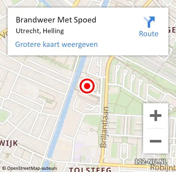 Locatie op kaart van de 112 melding: Brandweer Met Spoed Naar Utrecht, Helling op 2 januari 2025 13:51