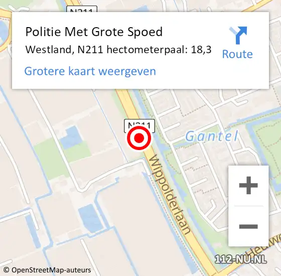 Locatie op kaart van de 112 melding: Politie Met Grote Spoed Naar Westland, N211 hectometerpaal: 18,3 op 2 januari 2025 13:53