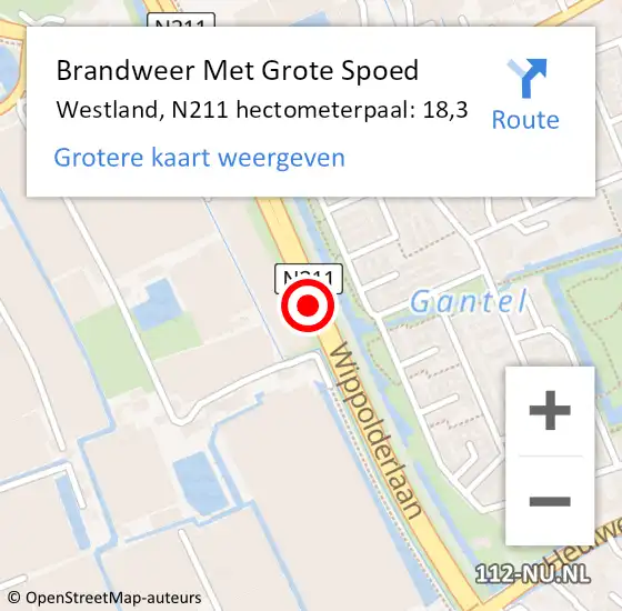 Locatie op kaart van de 112 melding: Brandweer Met Grote Spoed Naar Westland, N211 hectometerpaal: 18,3 op 2 januari 2025 13:53