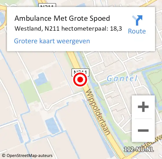 Locatie op kaart van de 112 melding: Ambulance Met Grote Spoed Naar Westland, N211 hectometerpaal: 18,3 op 2 januari 2025 13:54