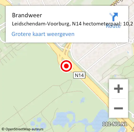 Locatie op kaart van de 112 melding: Brandweer Leidschendam-Voorburg, N14 hectometerpaal: 10,2 op 2 januari 2025 14:04