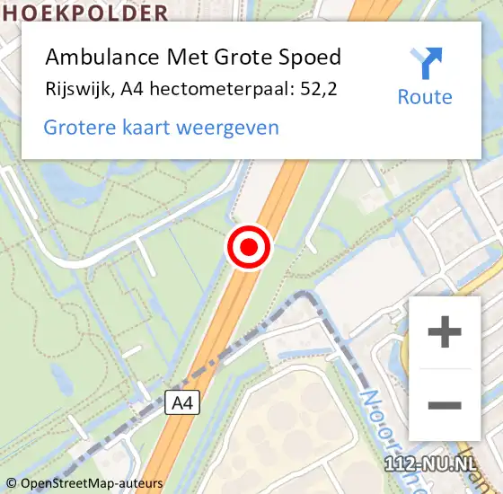 Locatie op kaart van de 112 melding: Ambulance Met Grote Spoed Naar Rijswijk, A4 hectometerpaal: 52,2 op 2 januari 2025 14:05