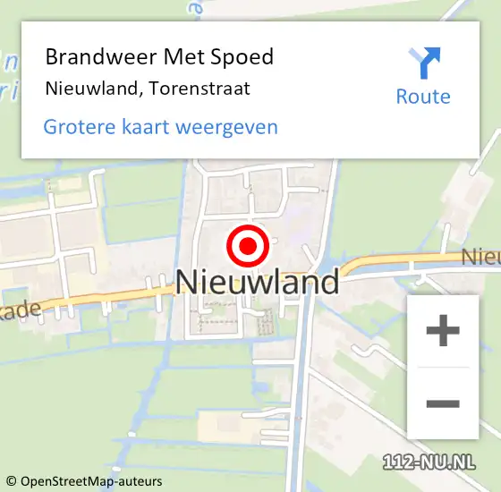 Locatie op kaart van de 112 melding: Brandweer Met Spoed Naar Nieuwland, Torenstraat op 2 januari 2025 14:07