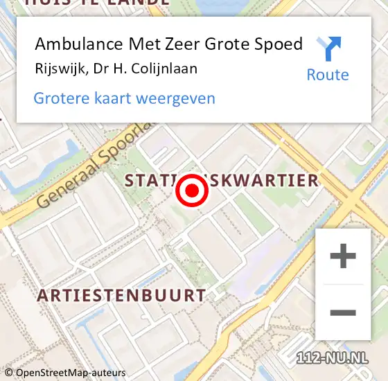 Locatie op kaart van de 112 melding: Ambulance Met Zeer Grote Spoed Naar Rijswijk, Dr H. Colijnlaan op 2 januari 2025 14:18