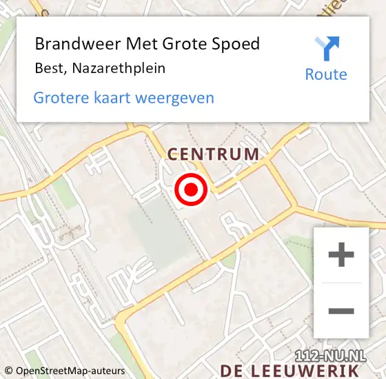 Locatie op kaart van de 112 melding: Brandweer Met Grote Spoed Naar Best, Nazarethplein op 2 januari 2025 14:26