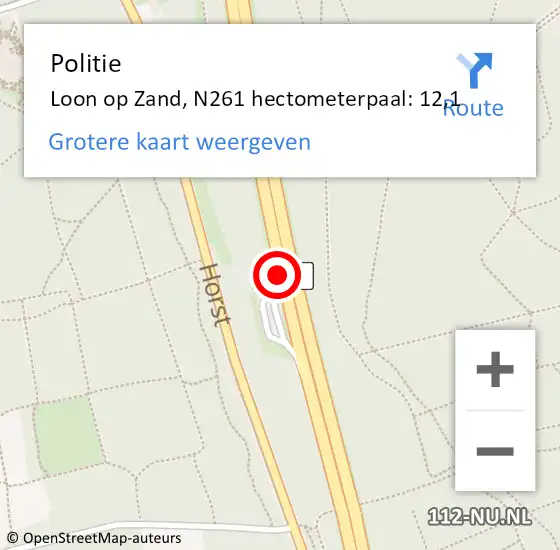 Locatie op kaart van de 112 melding: Politie Loon op Zand, N261 hectometerpaal: 12,1 op 2 januari 2025 14:26