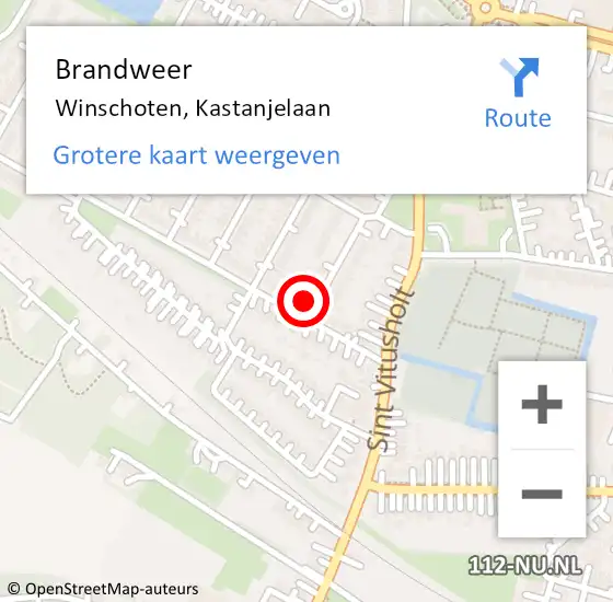 Locatie op kaart van de 112 melding: Brandweer Winschoten, Kastanjelaan op 2 januari 2025 14:31