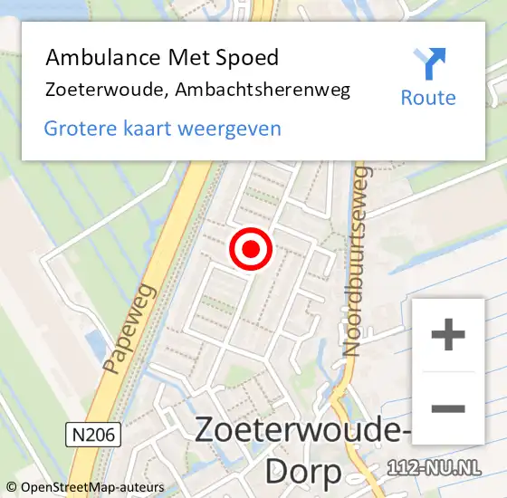 Locatie op kaart van de 112 melding: Ambulance Met Spoed Naar Zoeterwoude, Ambachtsherenweg op 2 januari 2025 14:52