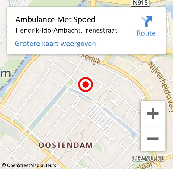 Locatie op kaart van de 112 melding: Ambulance Met Spoed Naar Hendrik-Ido-Ambacht, Irenestraat op 2 januari 2025 15:07