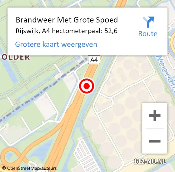 Locatie op kaart van de 112 melding: Brandweer Met Grote Spoed Naar Rijswijk, A4 hectometerpaal: 52,6 op 2 januari 2025 15:29