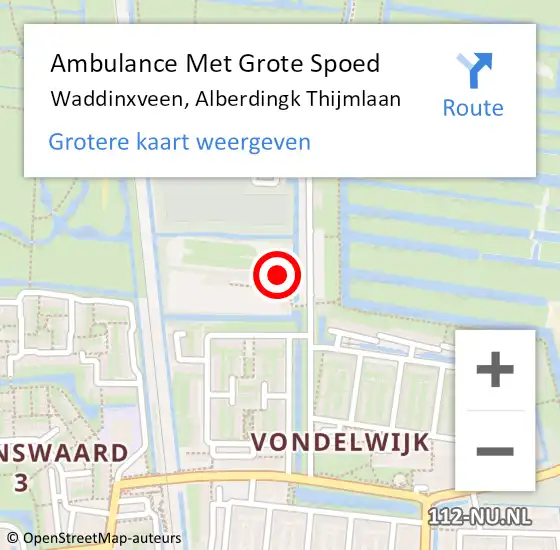 Locatie op kaart van de 112 melding: Ambulance Met Grote Spoed Naar Waddinxveen, Alberdingk Thijmlaan op 2 januari 2025 15:57