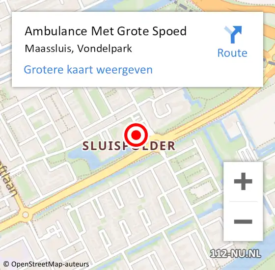 Locatie op kaart van de 112 melding: Ambulance Met Grote Spoed Naar Maassluis, Vondelpark op 2 januari 2025 15:59