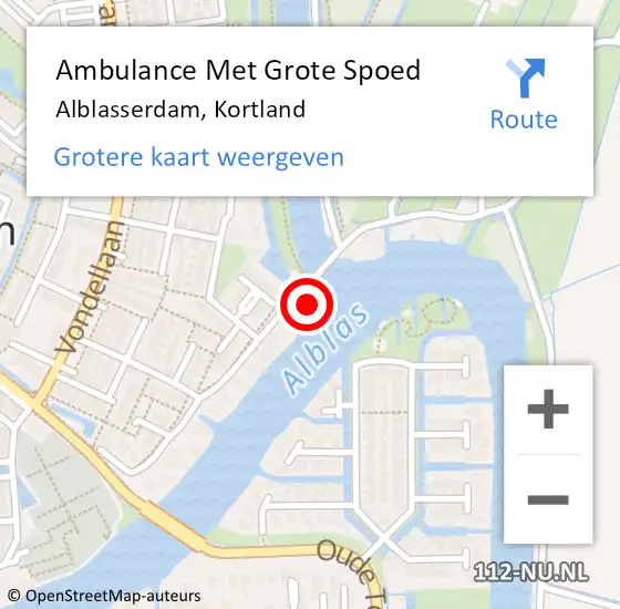 Locatie op kaart van de 112 melding: Ambulance Met Grote Spoed Naar Alblasserdam, Kortland op 2 januari 2025 17:34