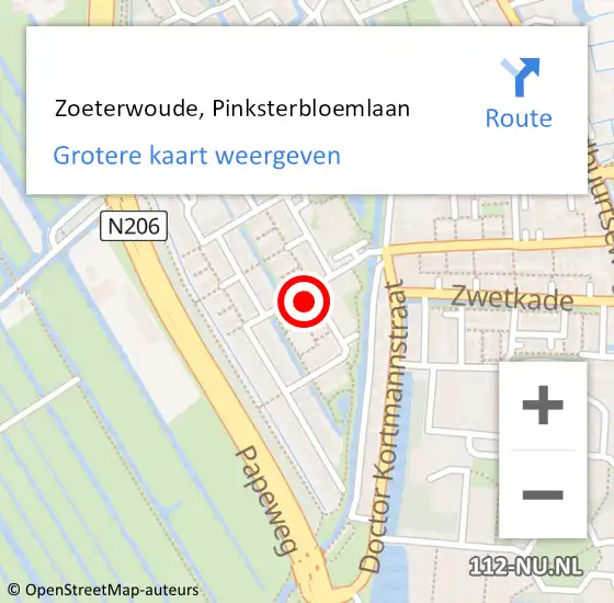 Locatie op kaart van de 112 melding:  Zoeterwoude, Pinksterbloemlaan op 2 januari 2025 17:45