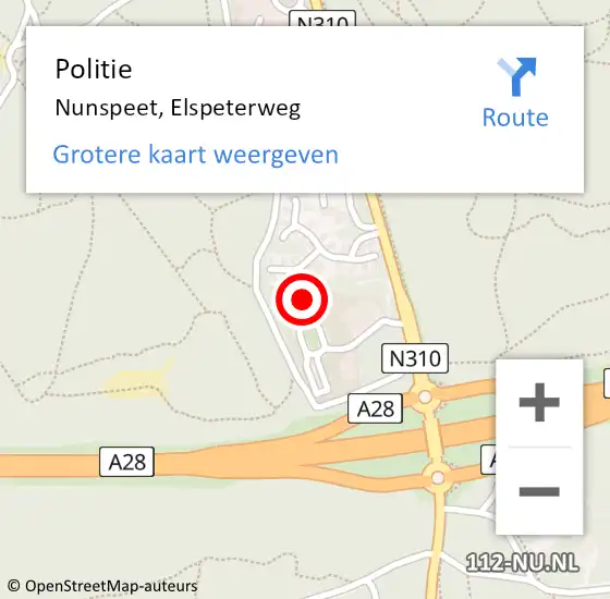 Locatie op kaart van de 112 melding: Politie Nunspeet, Elspeterweg op 2 januari 2025 17:46