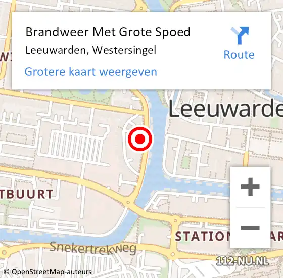 Locatie op kaart van de 112 melding: Brandweer Met Grote Spoed Naar Leeuwarden, Westersingel op 2 januari 2025 18:06