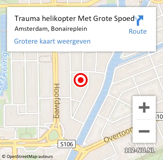 Locatie op kaart van de 112 melding: Trauma helikopter Met Grote Spoed Naar Amsterdam, Bonaireplein op 2 januari 2025 18:08