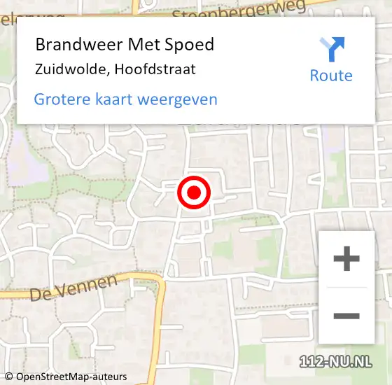 Locatie op kaart van de 112 melding: Brandweer Met Spoed Naar Zuidwolde, Hoofdstraat op 2 januari 2025 18:20